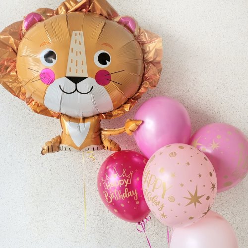 헬륨 핑크라이언+생일왕관부케(5pcs)